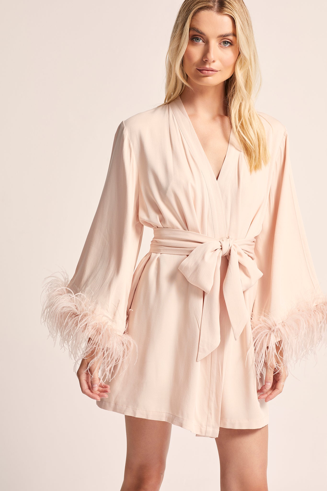 Emilie personalised Tencel Robe with Detachable feather feature in blush