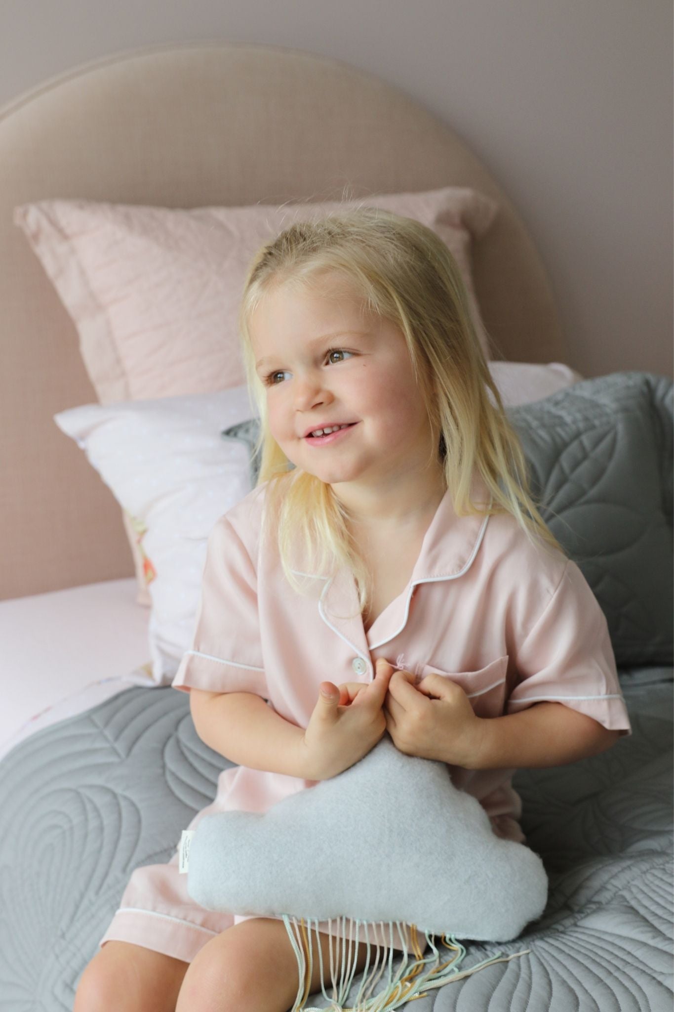 Eva Kids Short Tencel™ Personalised Pyjama Set Blush With White Piping | Homebodii