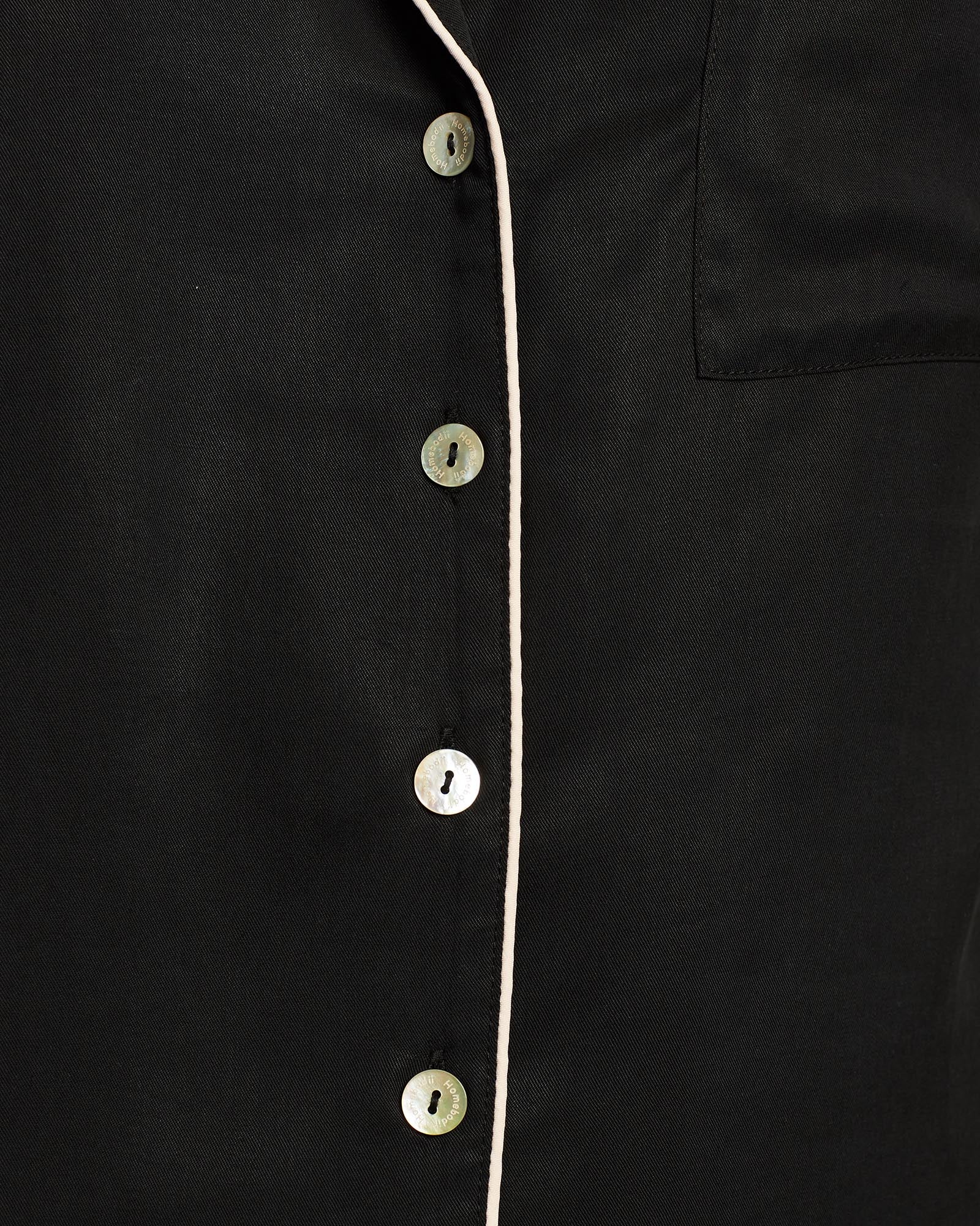 Eva Short Tencel™ Womens Personalised Pyjama Set Black With Blush Piping | Homebodii