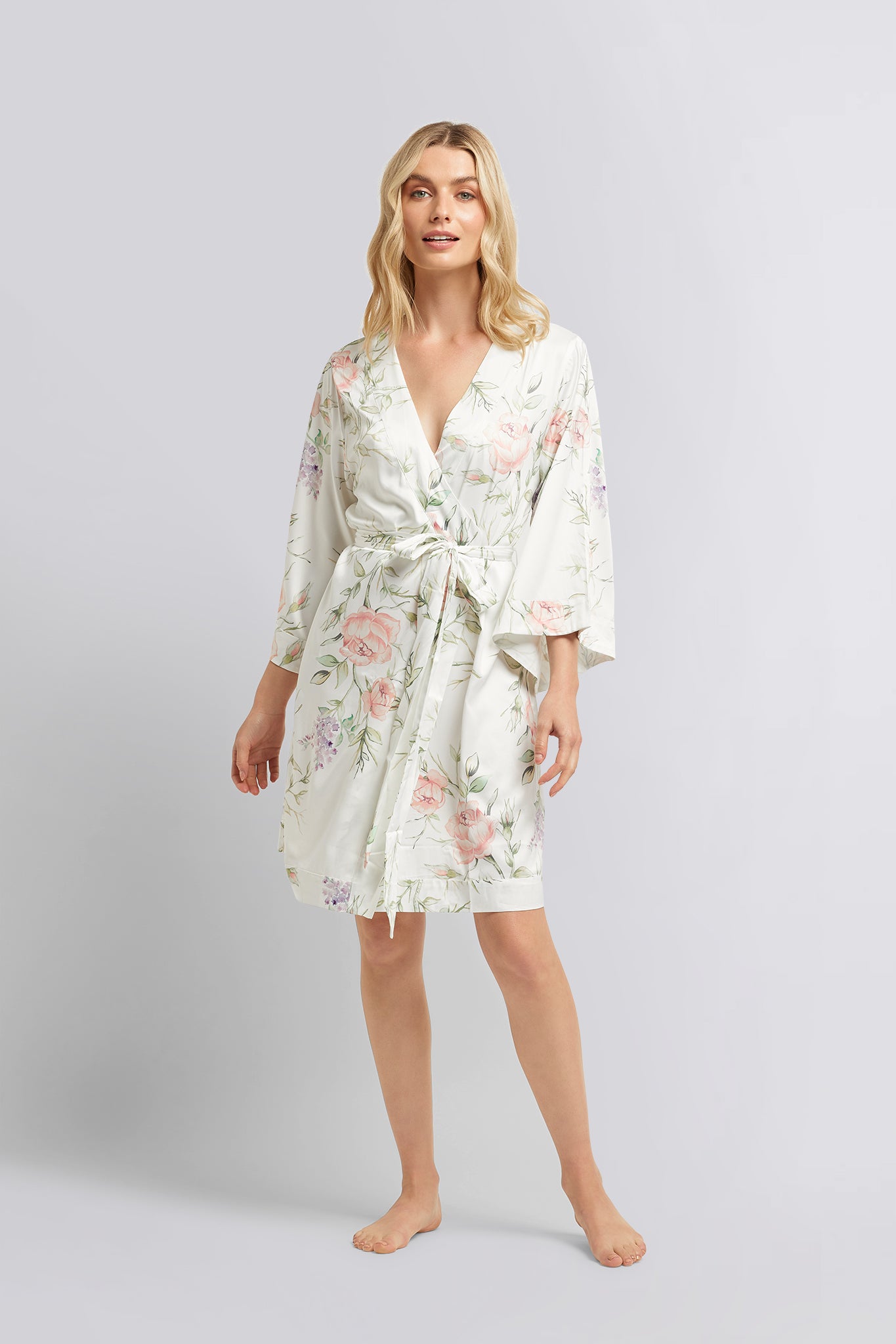 Jasmine Luxury Satin Robe Sofia Print | Homebodii