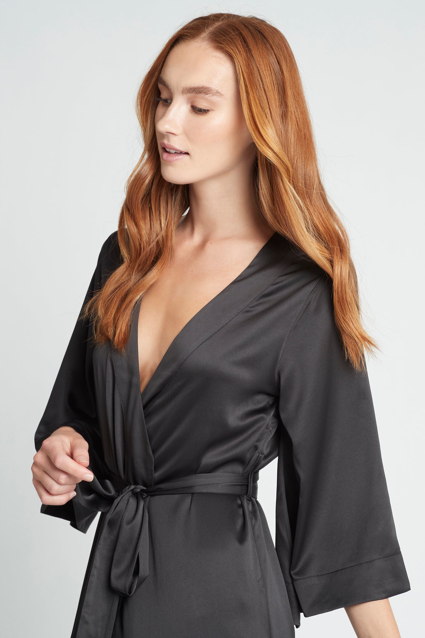 Jasmine Womens Luxury Satin Personalised Long Robe Black | Homebodii