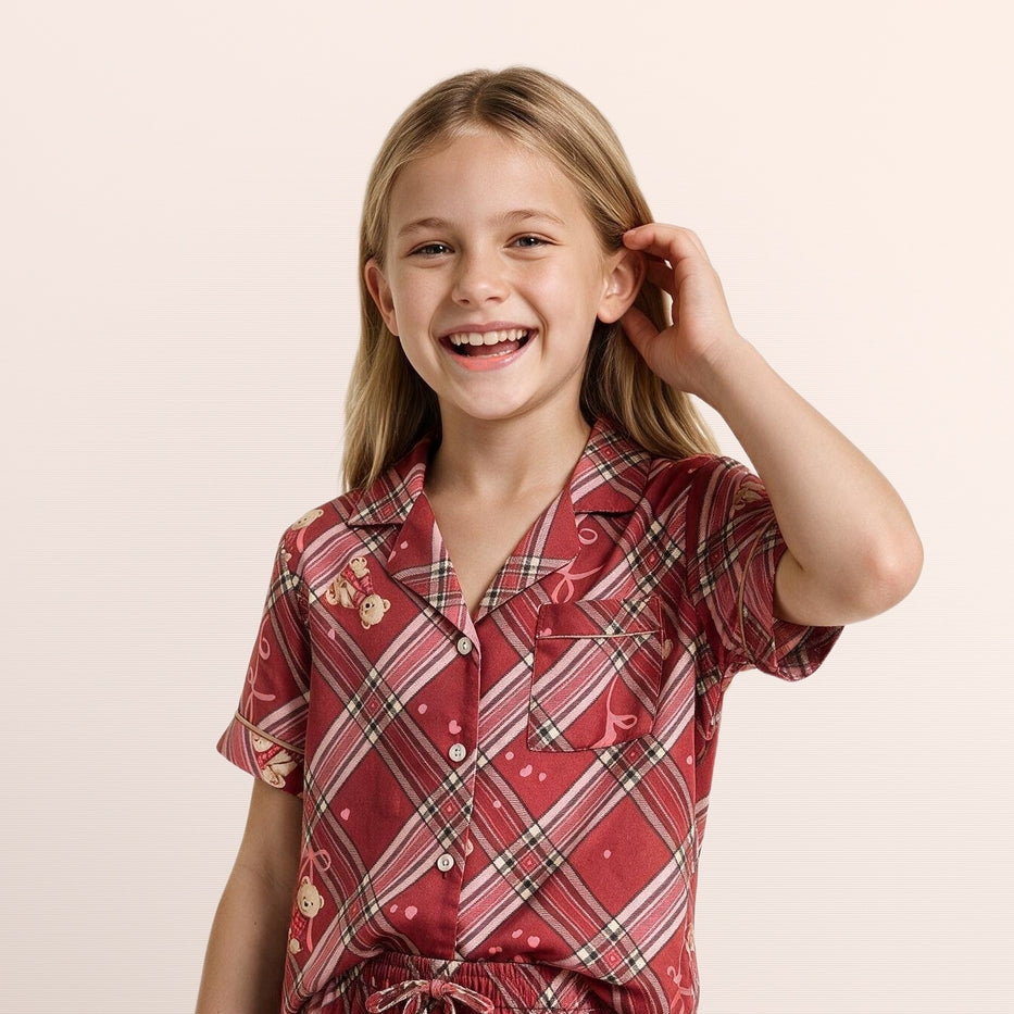 Coco Teddy Christmas pyjamas for kids in burgundy