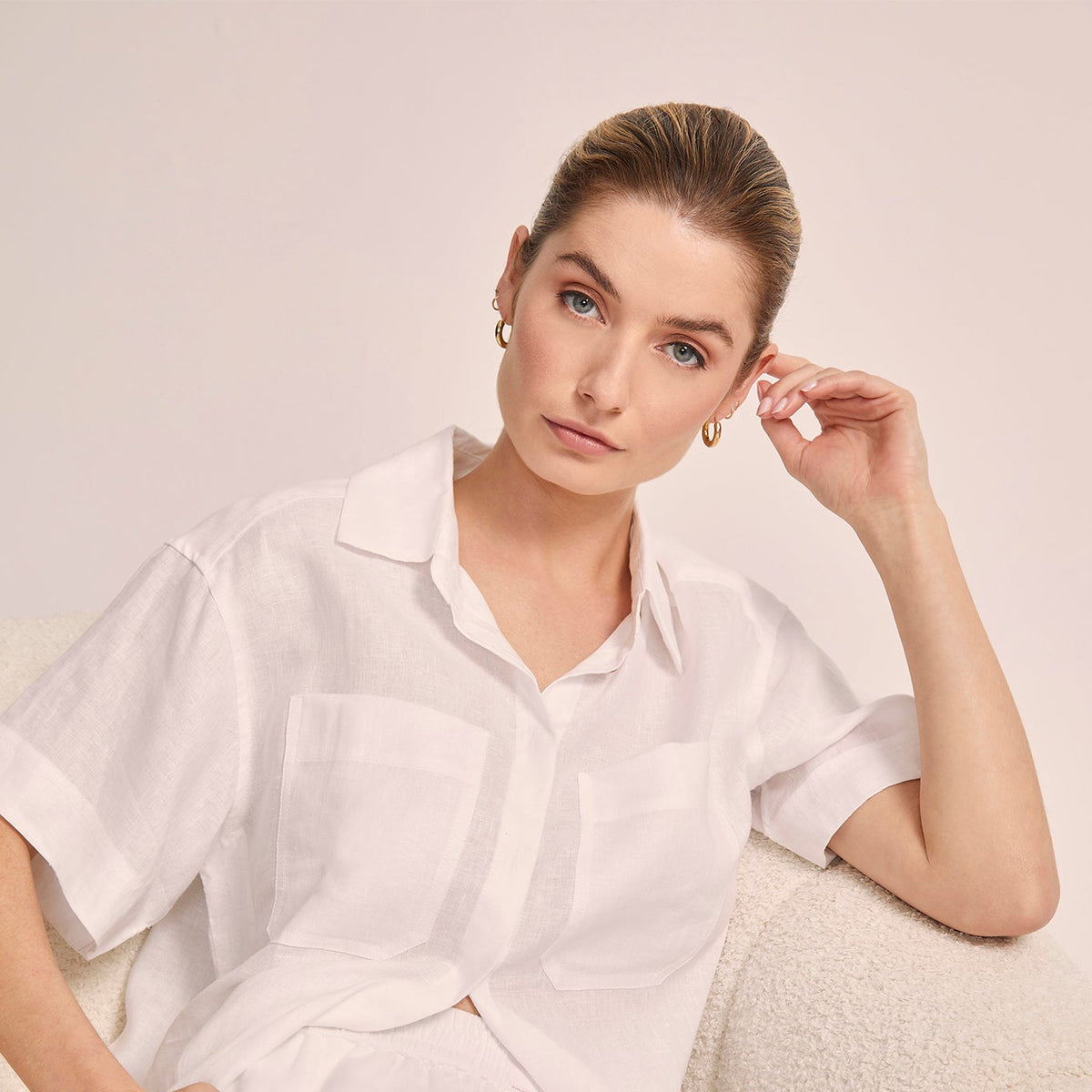 Safari linen pyjama set in white