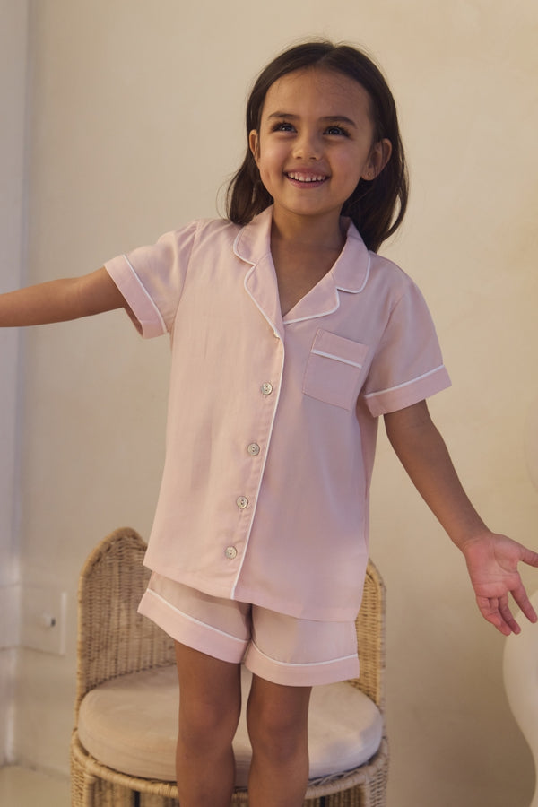Eva Kids Short Tencel™ Pyjama Set - Blush with White Piping