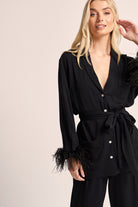 Emilie Tencel Detachable Feather personalised pyjamas in Black
