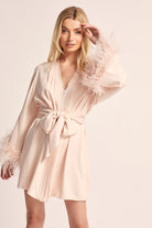 Emilie personalised Tencel Robe with Detachable feather feature  in blush