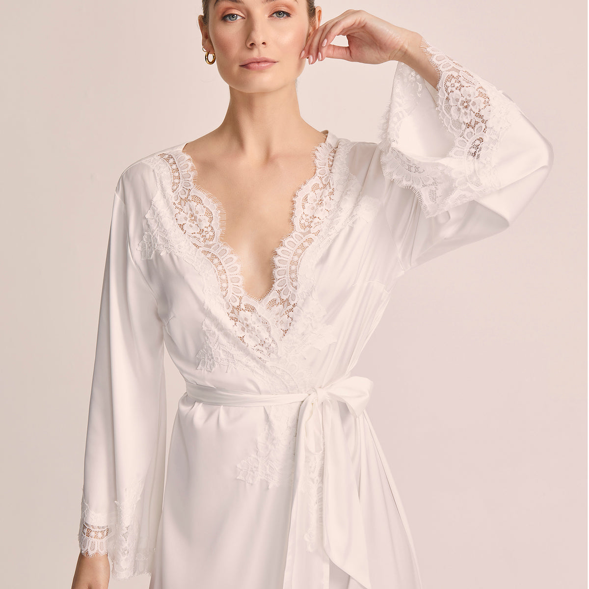 Women's Lace Robe | White Long Satin Lace Robe | Homebodii – Homebodii AU