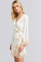 Sian Satin Robe White With Blush Lace | Homebodii