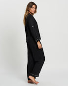 Eva Long Tencel™  Womens Personalised Pyjama Set  Black With Blush Piping | Homebodii