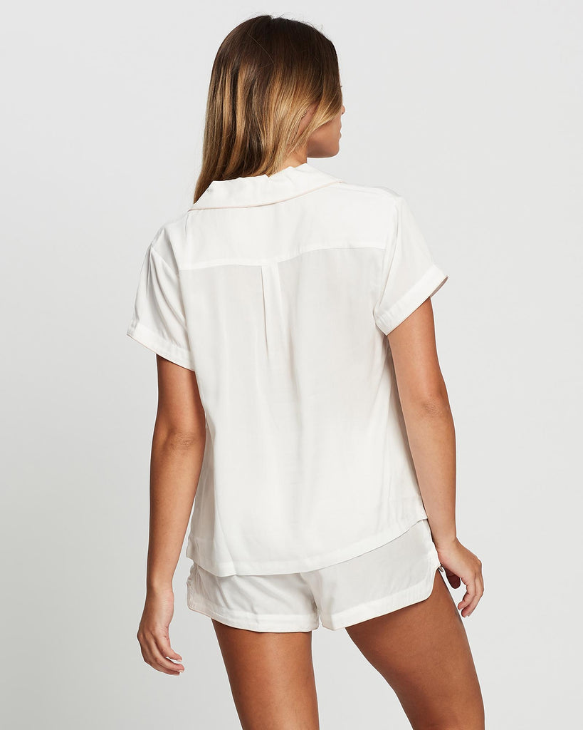 Eva Short Tencel™  Womens Personalised Pyjama Set  White With Blush Piping | Homebodii