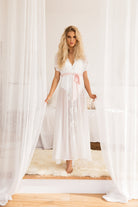 Farrah Long Lace Chiffon Bridal Robe | Homebodii