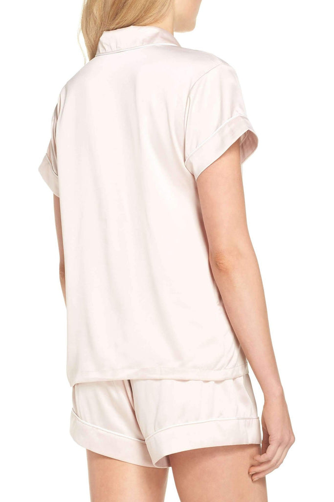 Grace Short Satin Personalised Pyjama set with  Blush With White Piping | Homebodii
