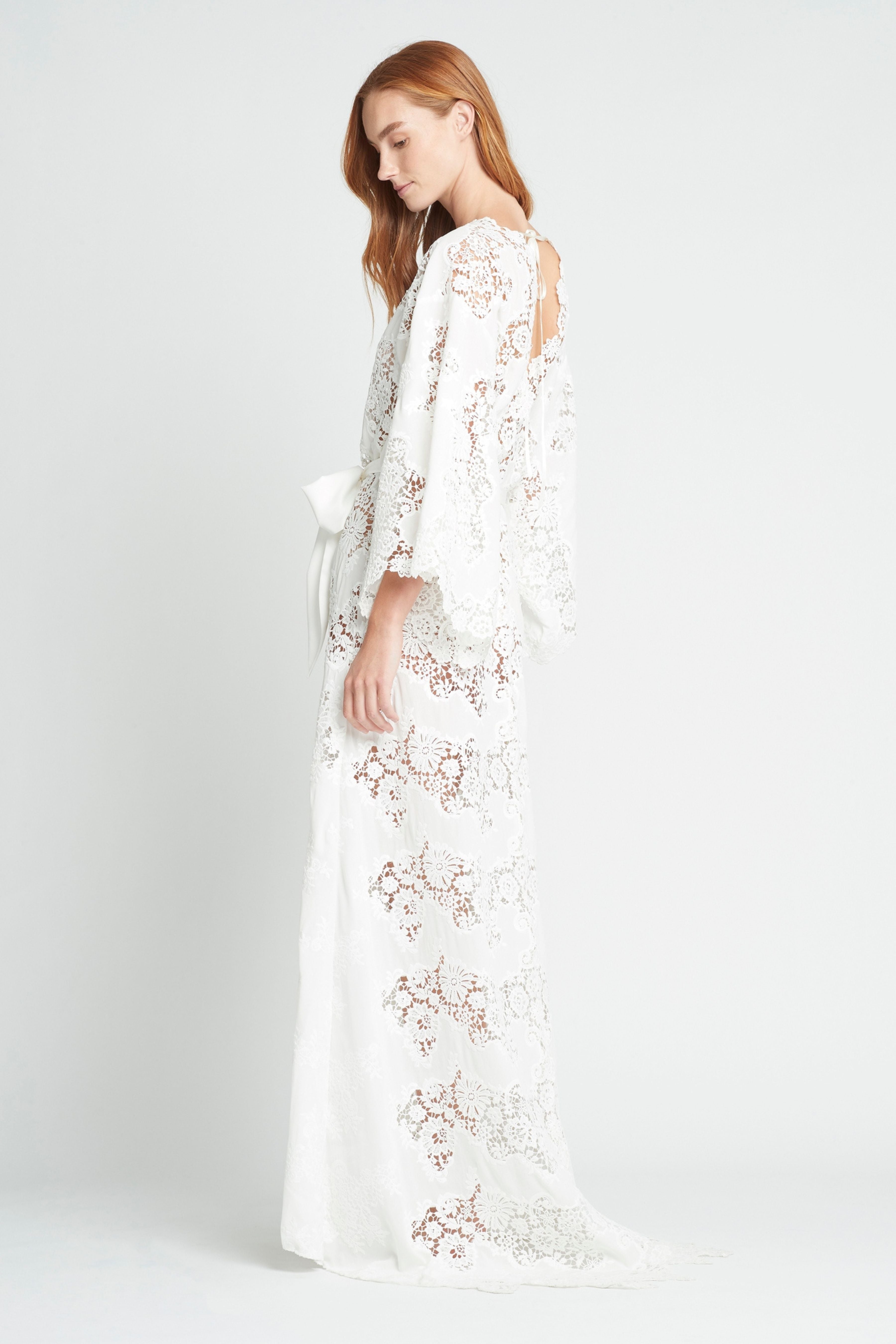 Indiana Luxury Long Lace Bridal Robe | Homebodii