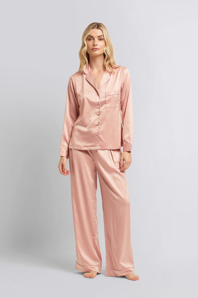 Toni Womens Personalised Satin Pyjama Lounge Set  Rust | Homebodii