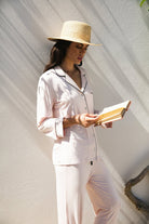 Petra Womens Tencel™ Modal Personalised Long Pyjama Set Blush with Black piping | Homebodii