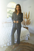 Petra Womens Tencel™ Modal Personalised Long Pyjama Set Charcoal with Blush | Homebodii