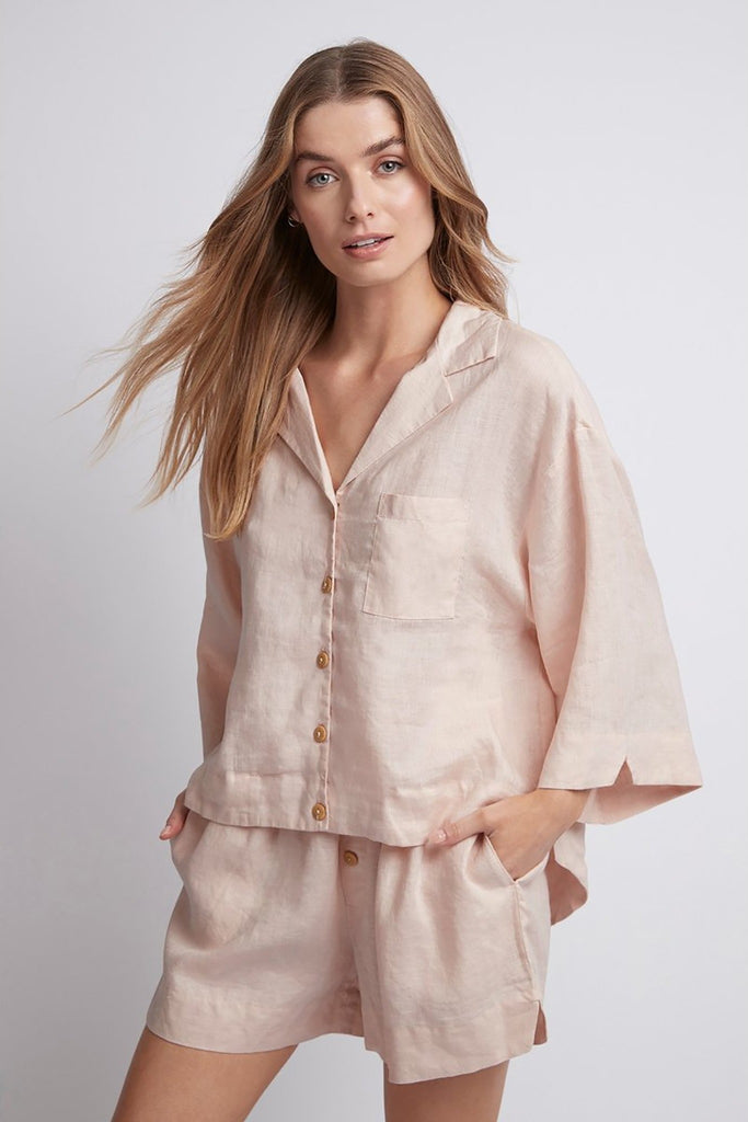 Riviera Personalised Linen Pyjama Set  Blush | Homebodii