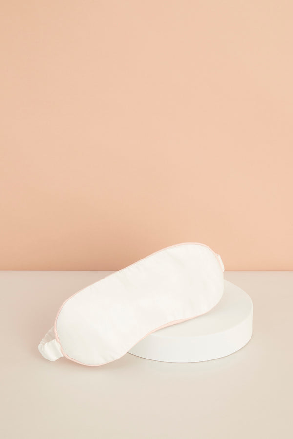 Satin Eye Mask - White with Blush Piping