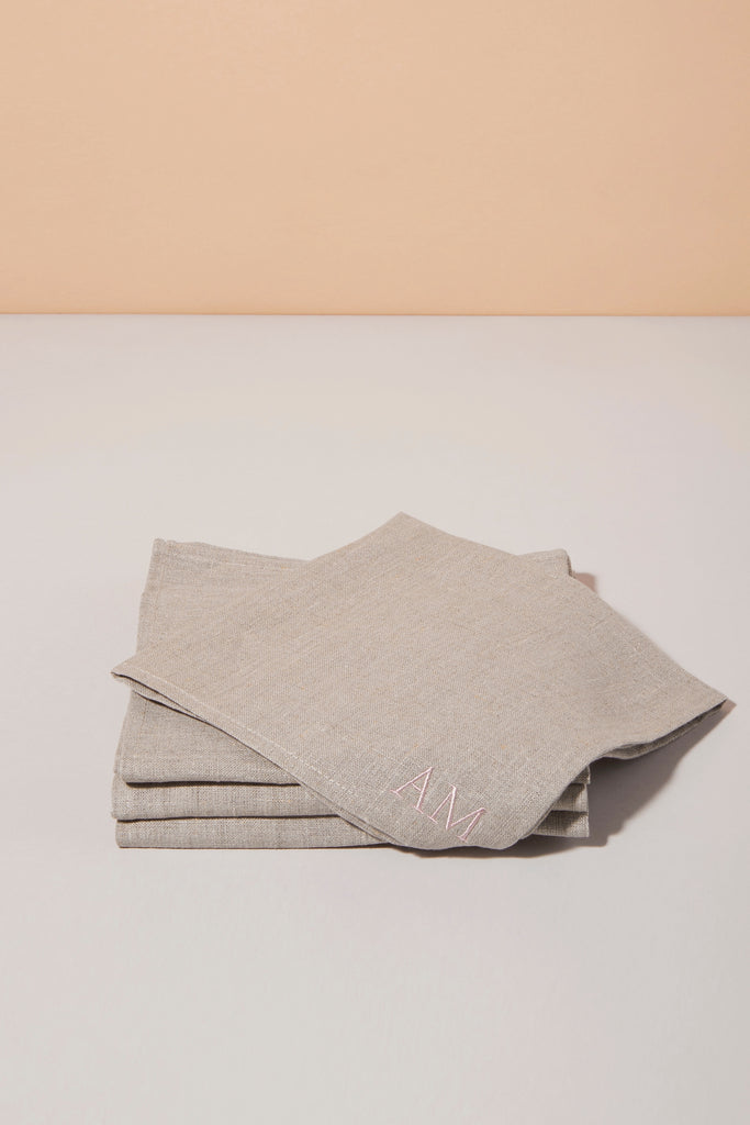 Homebodii 4 Pack Personalised Linen Napkins  Flax | Homebodii