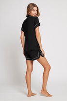 Petra Womens Personalised Short Tencel™ Modal  Pyjama Set Black with Blush Piping | Homebodii