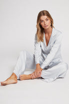 Toni Womens Personalised Satin Pyjama Lounge Set  Eggshell Blue | Homebodii