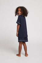 Petra Modal Kids Pyjama Set Navy with White Piping | Homebodii