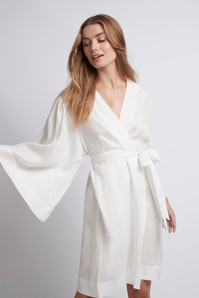 Rebecca Linen Personalised Robe White | Homebodii