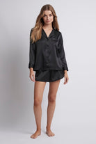 Toni Long Sleeve Satin Personalised Womens Pyjamas  Black | Homebodii