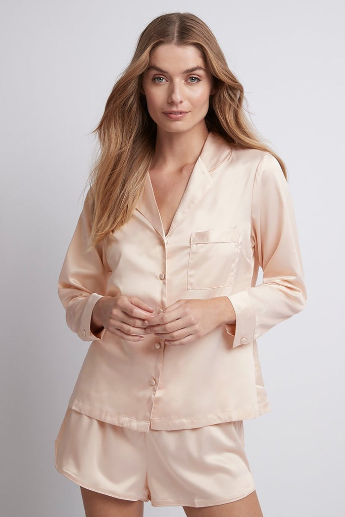 Toni Long Sleeve Satin Personalised Womens Pyjamas  Blush | Homebodii