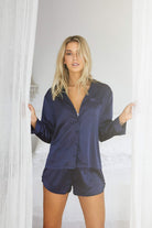 Toni Long Sleeve Satin Personalised Womens Pyjamas  Navy | Homebodii