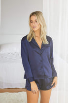 Toni Long Sleeve Satin Personalised Womens Pyjamas  Navy | Homebodii