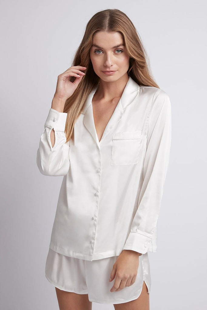 Toni Long Sleeve Satin Personalised Womens Pyjamas  White | Homebodii