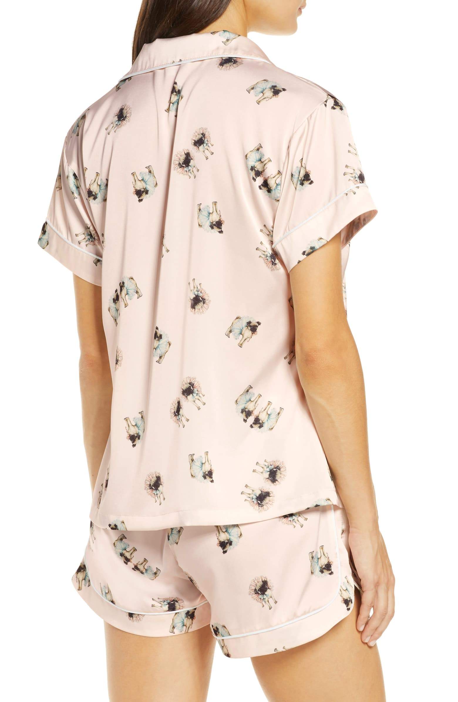 Ruby Womens Personalised Satin Pyjama Set Pug Short Pj Set | Homebodii